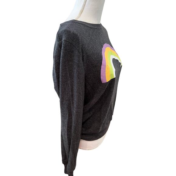 Wildfox Rainbow Print Fuzzy Crewneck Athleisure Sweatshirt Charcoal Gray S - Picture 3 of 6